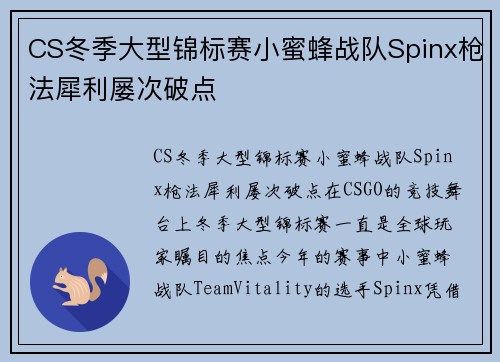 CS冬季大型锦标赛小蜜蜂战队Spinx枪法犀利屡次破点