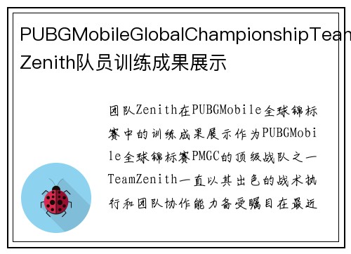 PUBGMobileGlobalChampionshipTeamZenith队员训练成果展示
