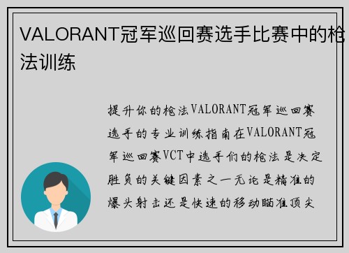 VALORANT冠军巡回赛选手比赛中的枪法训练
