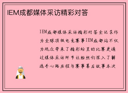 IEM成都媒体采访精彩对答